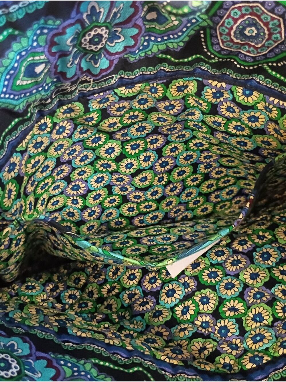 Vera Bradley Blue Rhapsody Retired Quilted Tote Shoulder Bag Floral Blue Green - Picture 8 of 10